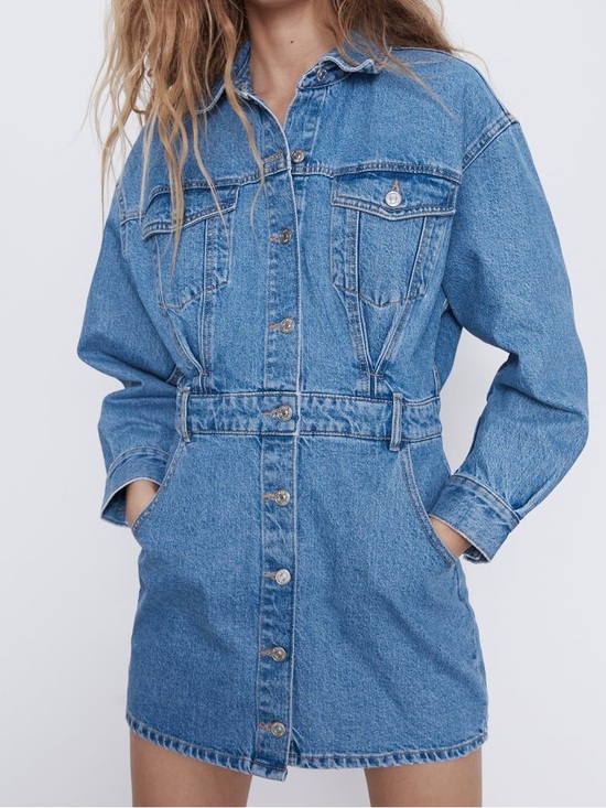 Zara Dresses & Skirts - ZARA MINI DENIM SHIRT DRESS BLOGGER 8197/081 BLUE SZ M NEW Jumpsuit